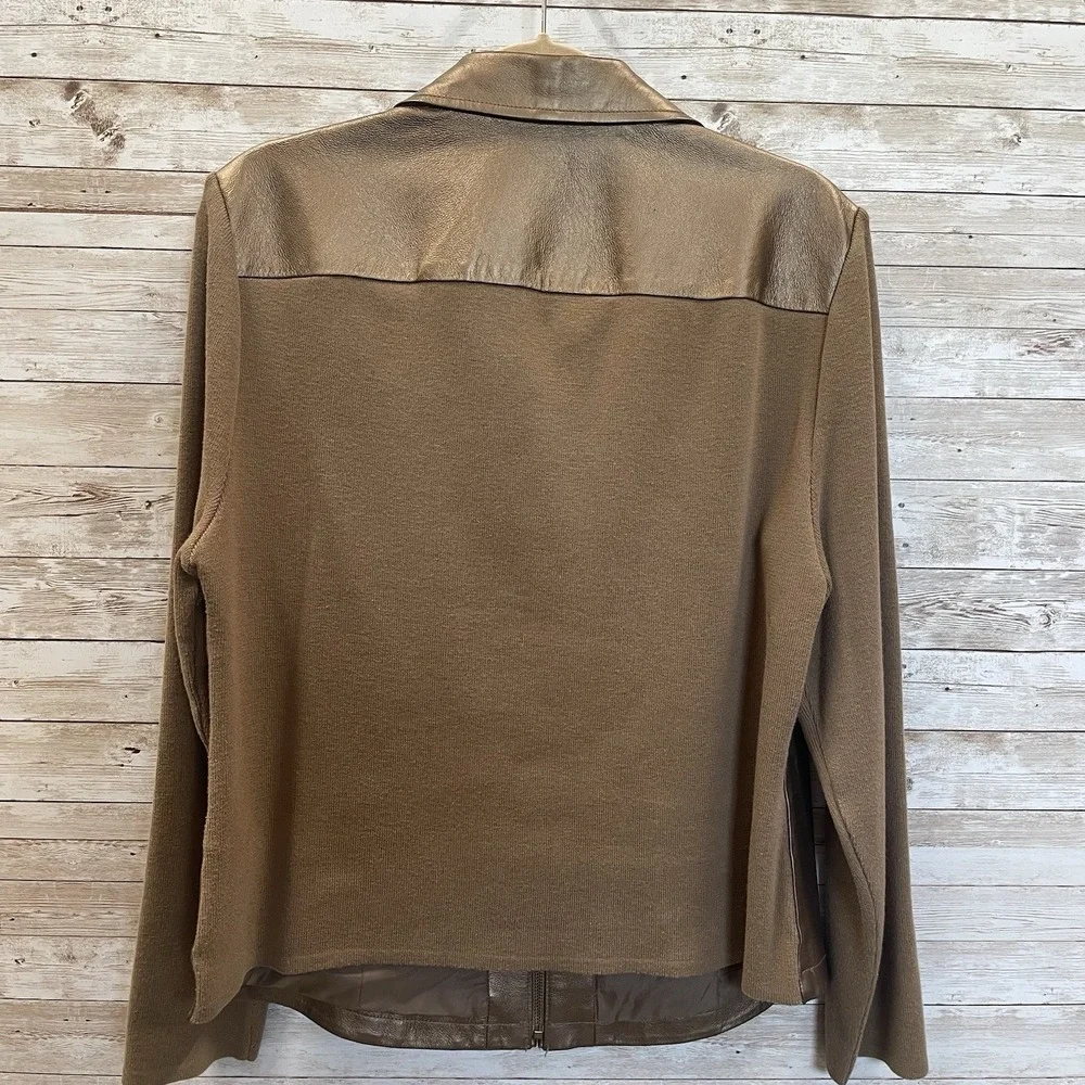 Vintage Peter Nygard Womens L Jacket Bronze Studded Leather & Knit‎ Back Sleeves